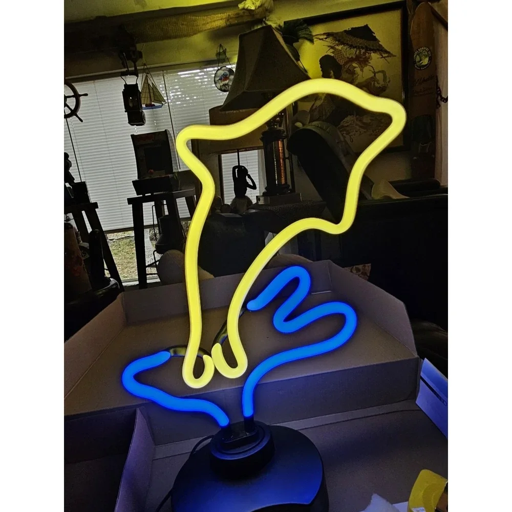 Jumping Dolphin Neon Light Sign Beach Coastal Man Cave Vintage 15
